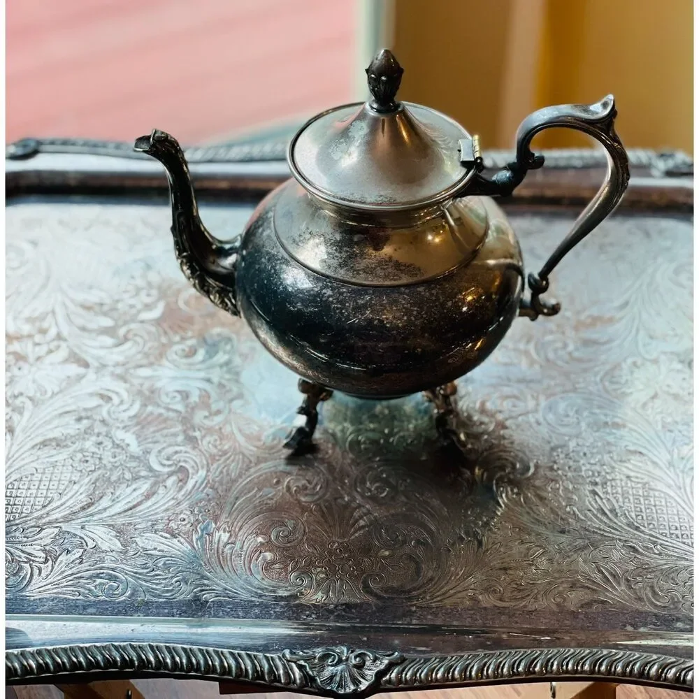 Vintage Silver on Copper  Creamer | Ornate Footed Tea Pot | Collectible